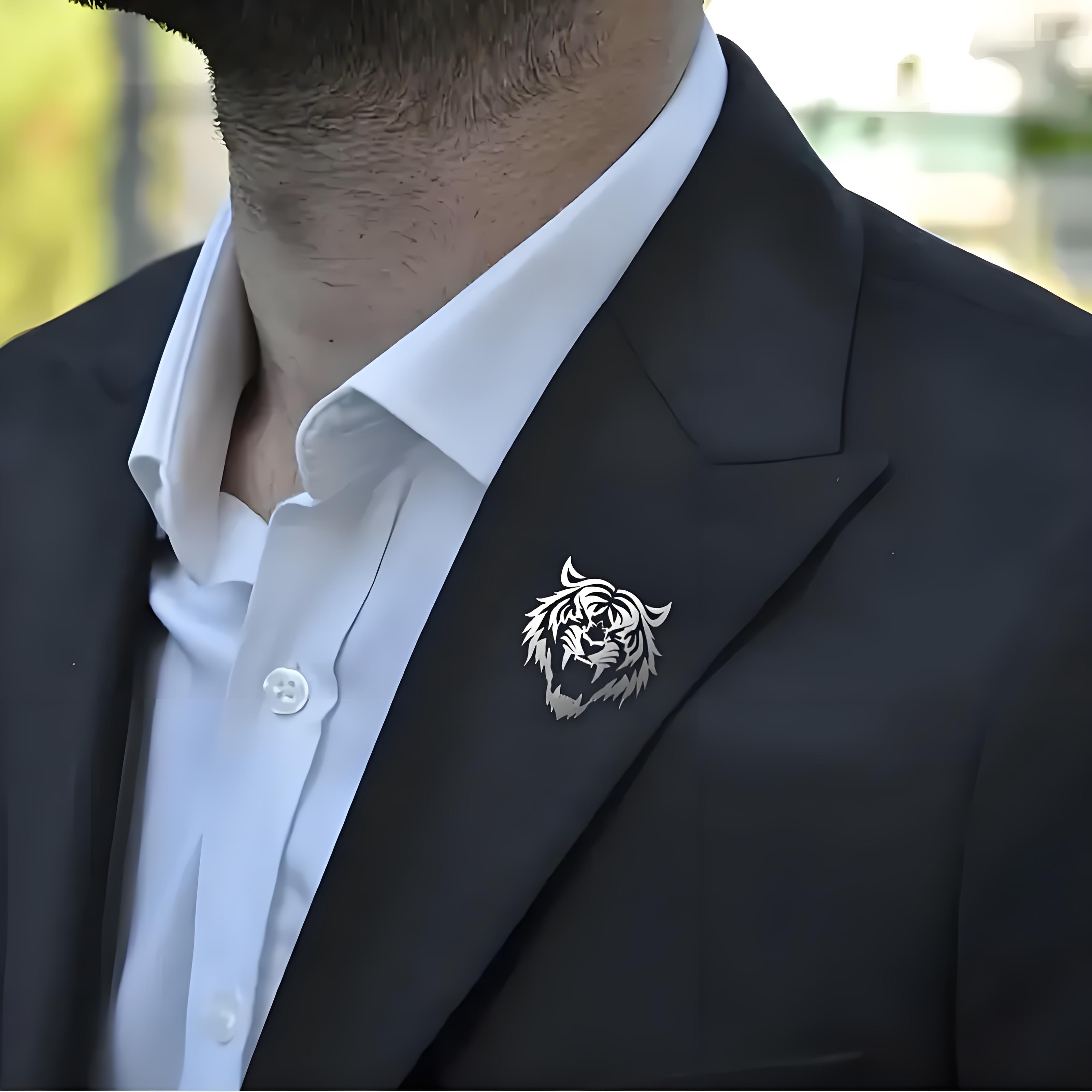 Men Accessories Gift Set - دبوس طية صدر السترة برأس النمر