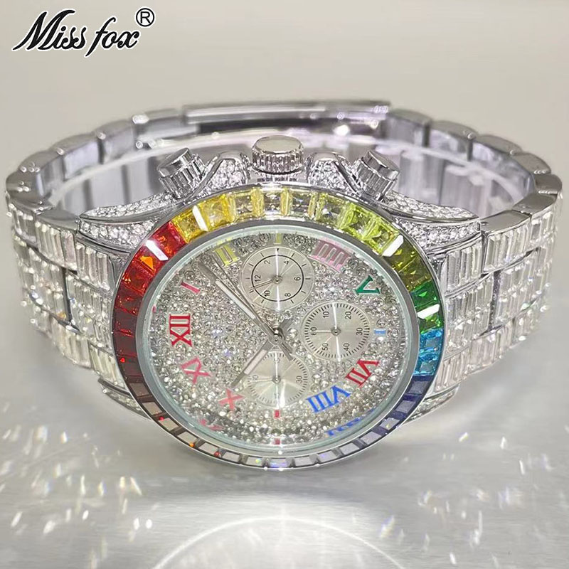 Men'S Accessories Luxury Brands - MISSFOX الفاخرة مثلج ساعة للرجال موضة