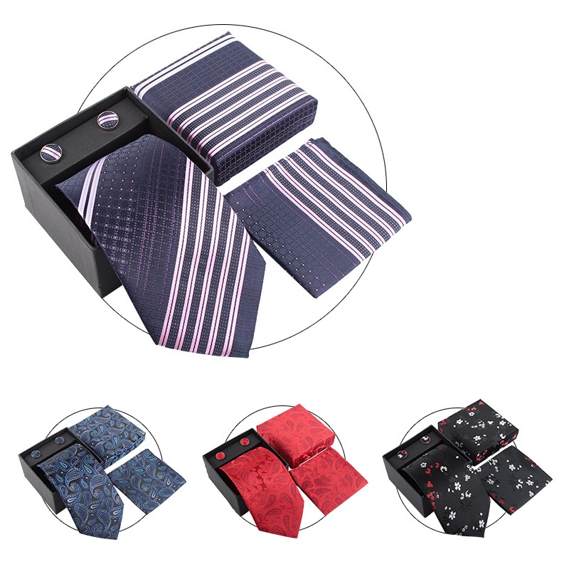 Neck Tie Set Box - طقم ربطات عنق رجالية للزفاف، يتضمن