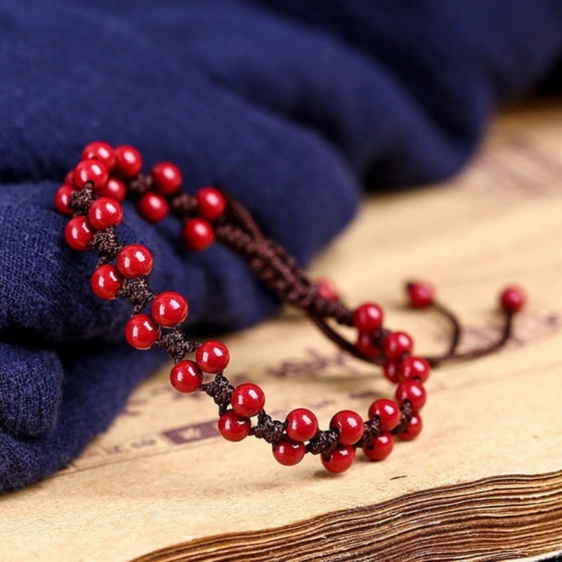Bead Bracelet Men - سوار سينابار أحمر طبيعي للرجال والنساء