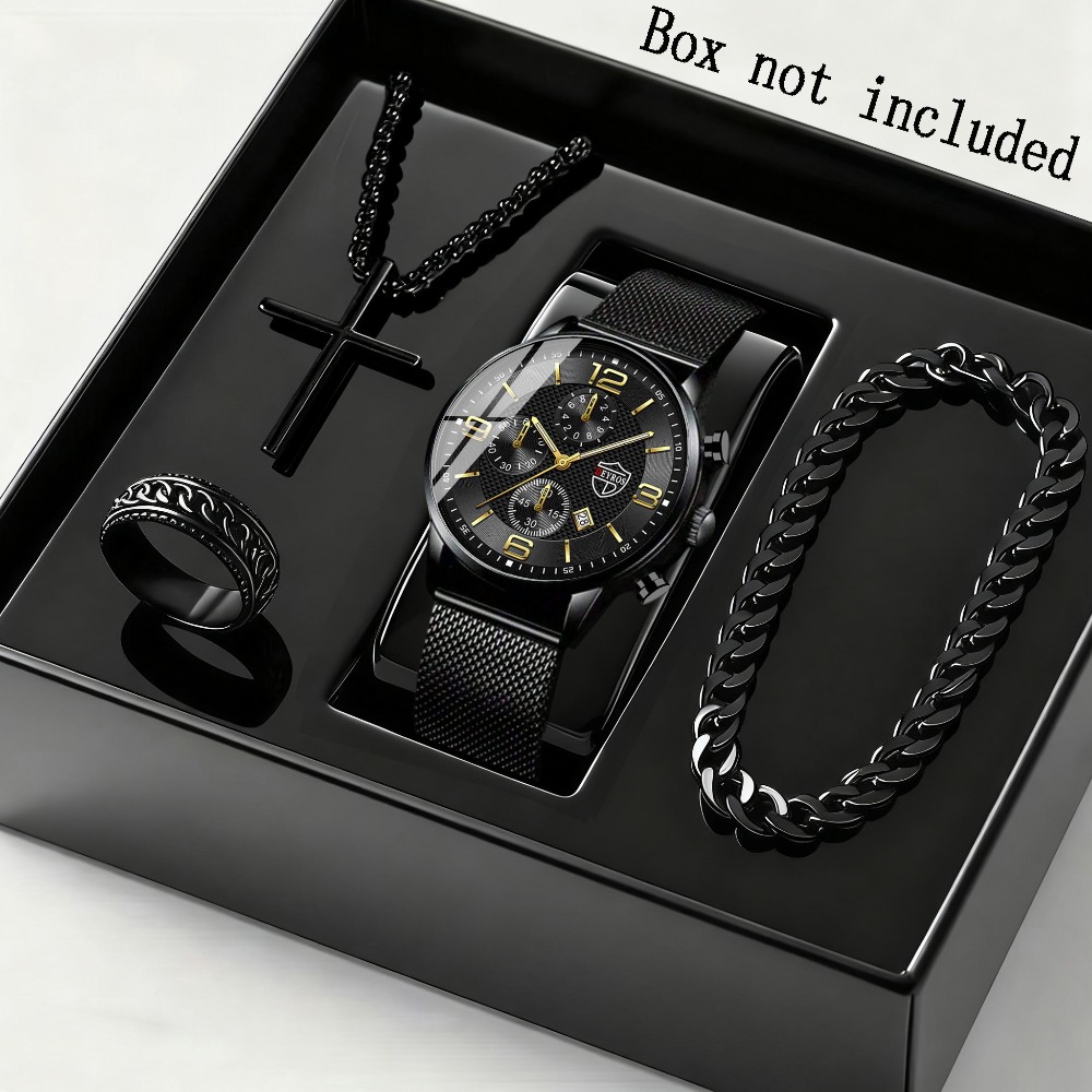 مجموعة من 4 قطع: ساعة كوارتز أ - مراجعة Men Accessories Elegant وسعره